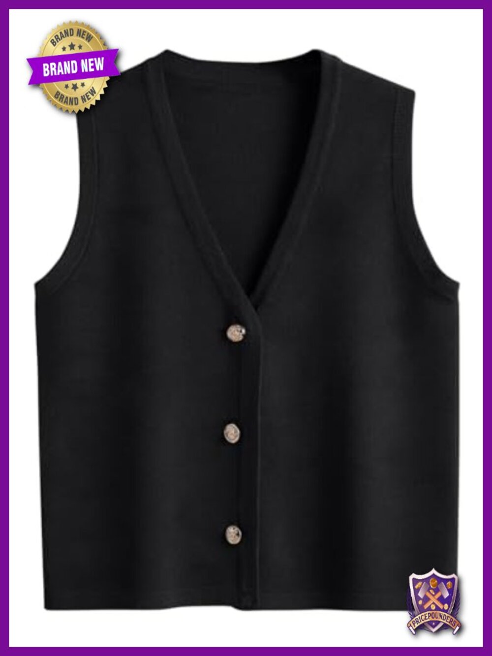 V Neck Striped Sweater Vest Button Up Open Back Sleeveless Knit Top